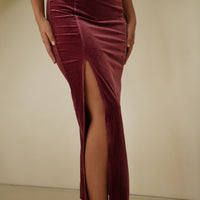 velour slit maxi dress / 薔薇(wine red)