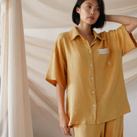 soft linen loose sleeve shirt / Hanaba(yellow)