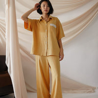 soft linen loose sleeve shirt / Hanaba(yellow)