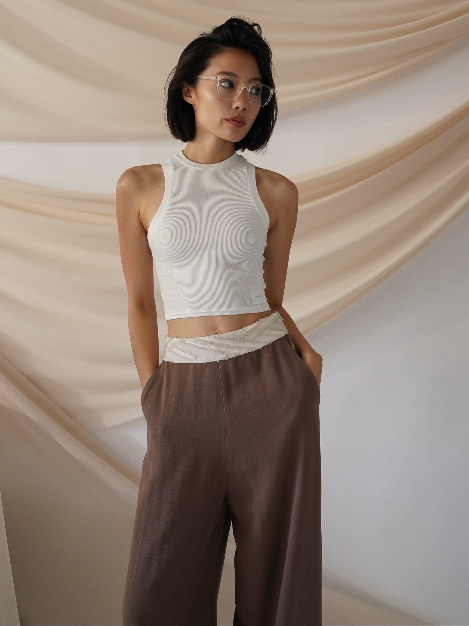 soft linen wide pants / 枯茶(brown)