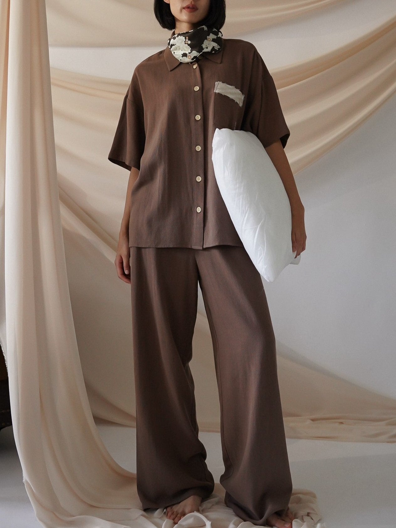 soft linen loose sleeve shirt / 枯茶(brown)