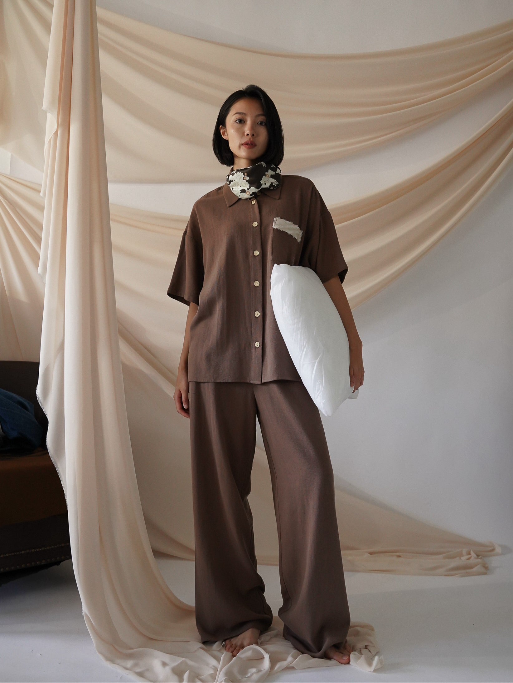 soft linen wide pants / 枯茶(brown)