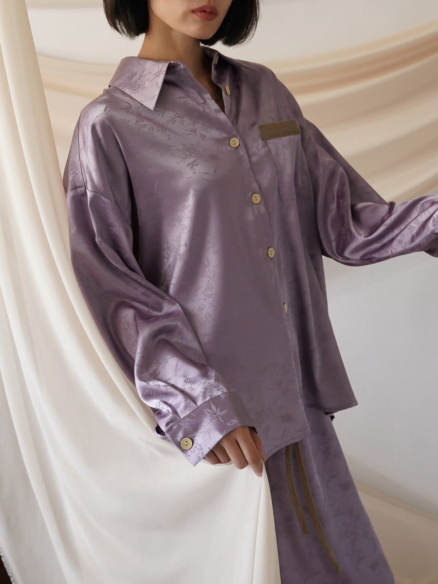 wagara jacquard satin shirt / 紅藤(purple)