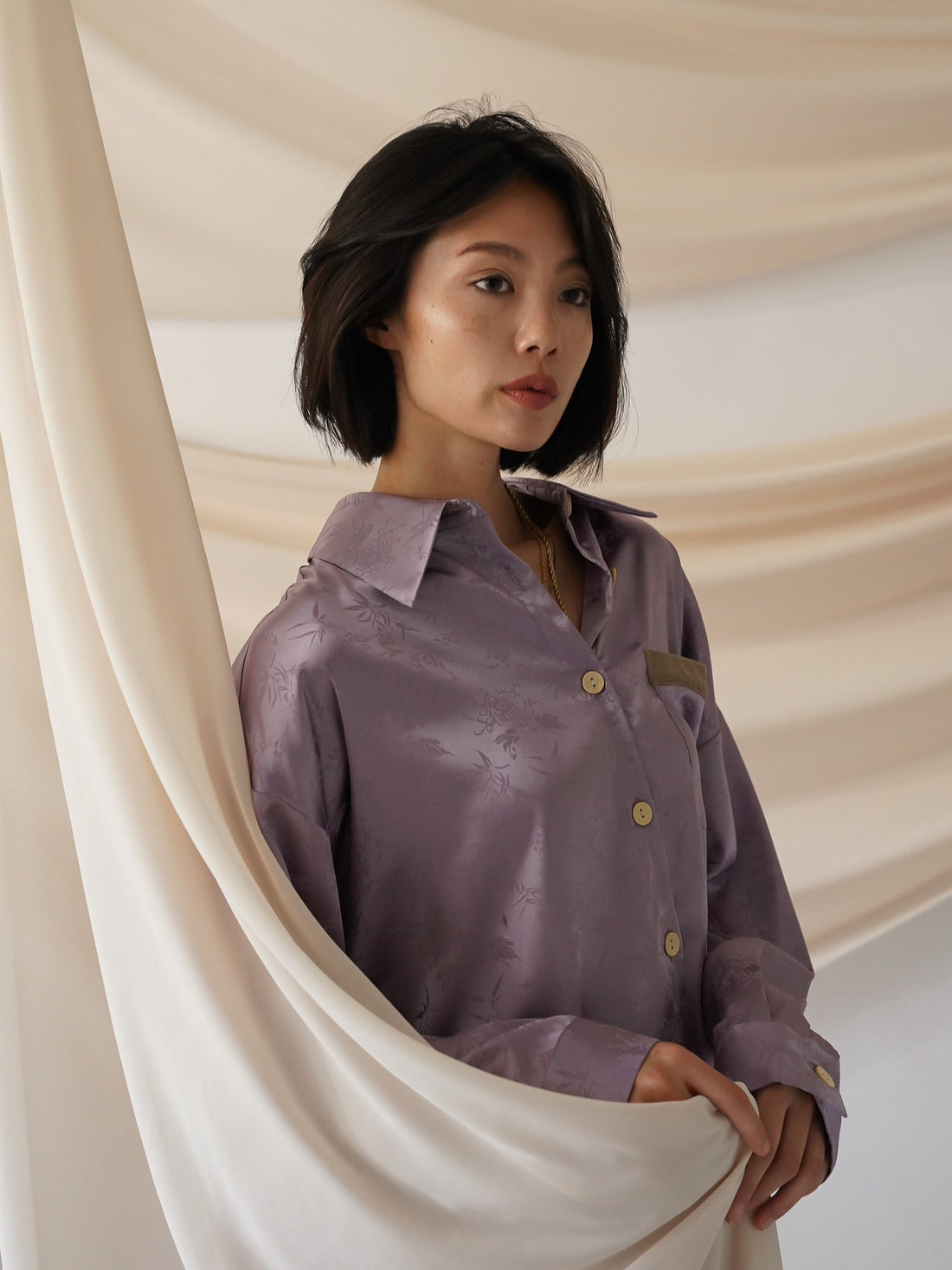 wagara jacquard satin shirt / 紅藤(purple)