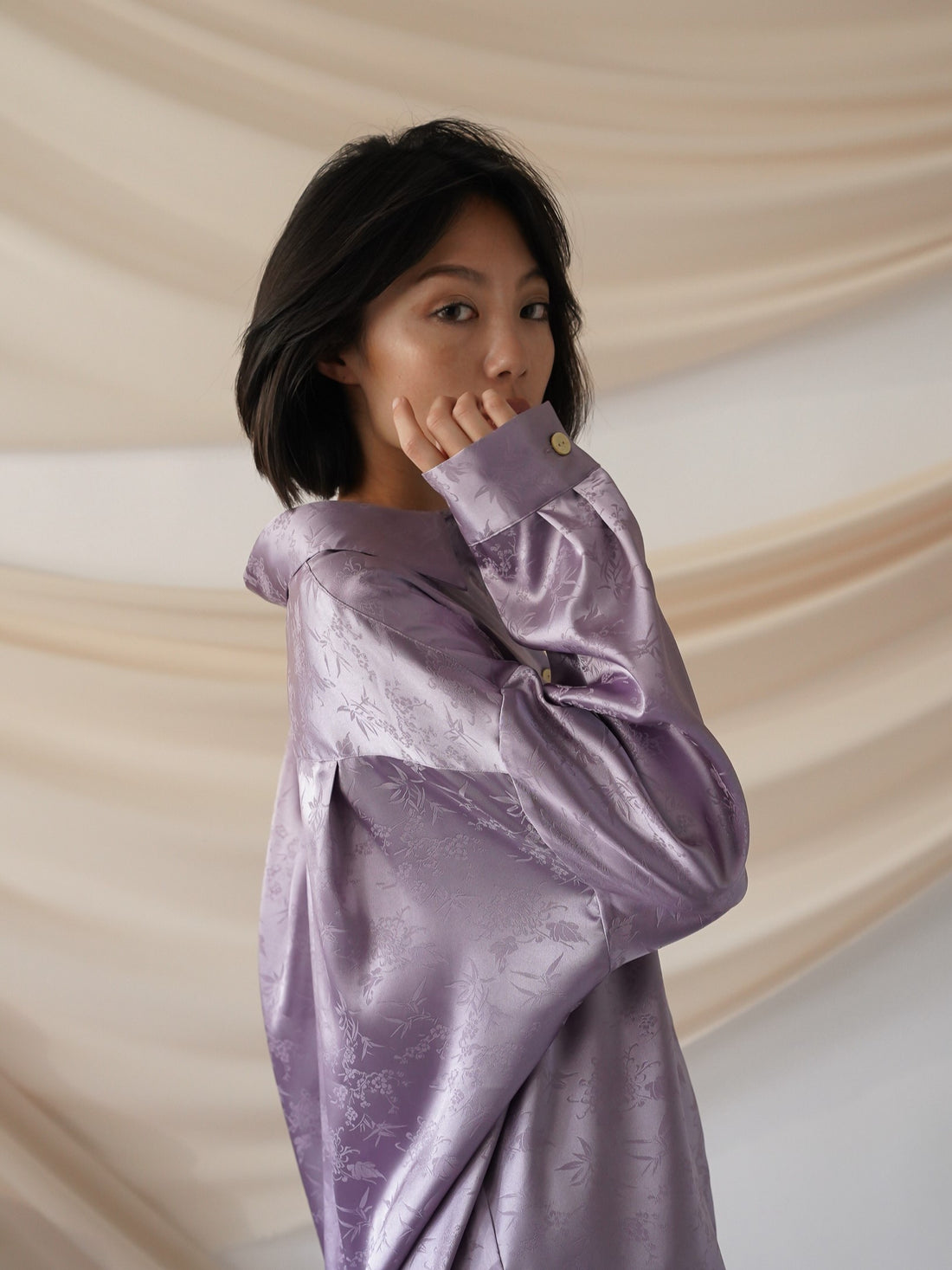 wagara jacquard satin shirt / 紅藤(purple)