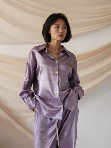 wagara jacquard satin shirt / 紅藤(purple)