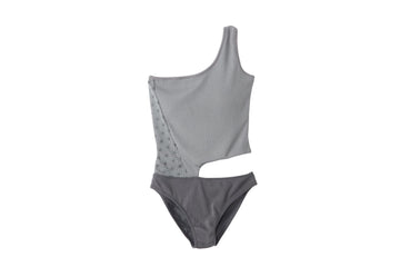 cut out bodysuit swim / gray