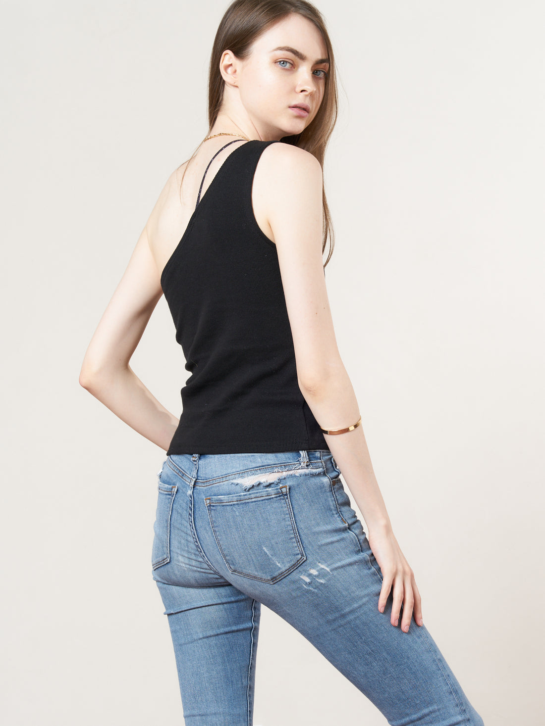 asanoha shoulder tank / black