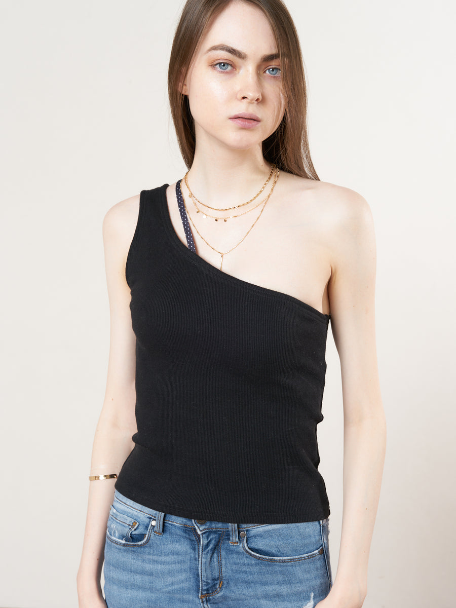 asanoha shoulder tank / black